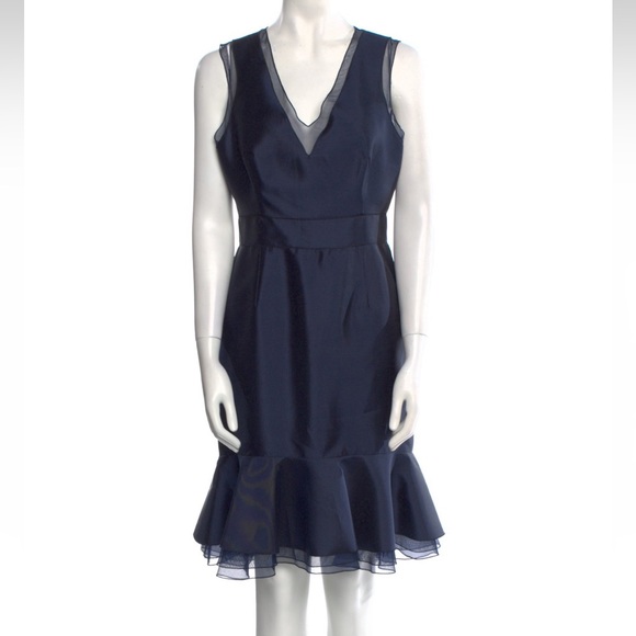 Carolina Herrera Dresses & Skirts - Carolina Herrera Midnight Navy V-Neck Ruffle-Hem Midi Dress